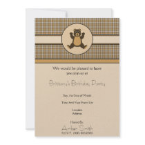 Happy Brown Bear Brown Plaid Invitation invitations