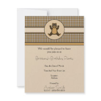 Happy Brown Bear Brown Plaid Invitation invitations