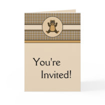 Happy Brown Bear Brown Plaid Invitation Card cards