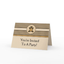 Happy Brown Bear Brown Plaid Invitation Card cards