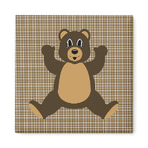 Happy Brown Bear Brown Plaid Magnet magnets