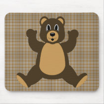 Happy Brown Bear Brown Plaid Mousepad mousepads
