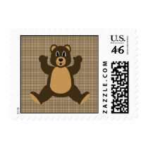 Happy Brown Bear Brown Plaid Stamps stamps