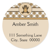 Happy Brown Bear Caramel Plaid Address Label stickers