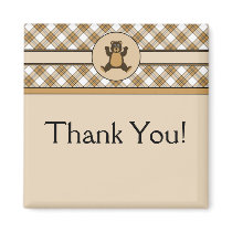 Happy Brown Bear Caramel Plaid Customizable Magnet magnets