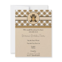 Happy Brown Bear Caramel Plaid Invitation invitations