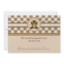 Happy Brown Bear Caramel Plaid Invitation invitations