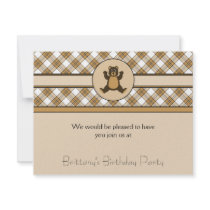Happy Brown Bear Caramel Plaid Invitation invitations