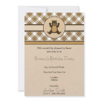 Happy Brown Bear Caramel Plaid Invitation invitations