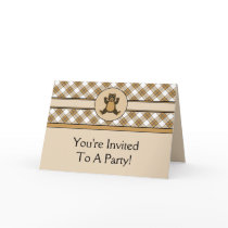 Happy Brown Bear Caramel Plaid Invitation Card cards