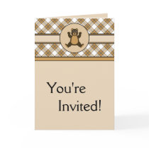 Happy Brown Bear Caramel Plaid Invitation Card cards
