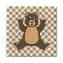 Happy Brown Bear Caramel Plaid Magnet magnets