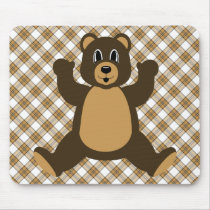 Happy Brown Bear Caramel Plaid Mousepad mousepads