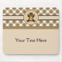 Happy Brown Bear Caramel Plaid Mousepad mousepads