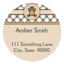 Happy Brown Bear Cocoa Plaid Address Label stickers