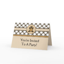 Happy Brown Bear Cocoa Plaid Invitation Card cards