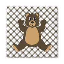 Happy Brown Bear Cocoa Plaid Magnet magnets