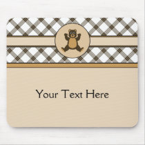 Happy Brown Bear Cocoa Plaid Mousepad mousepads