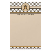 Happy Brown Bear Cocoa Plaid Stationery stationery