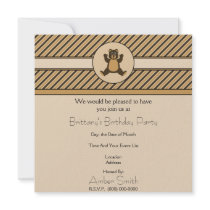 Happy Brown Bear Diagonal Stripes Invitation invitations