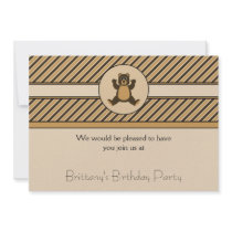 Happy Brown Bear Diagonal Stripes Invitation invitations