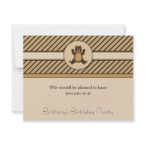 Happy Brown Bear Diagonal Stripes Invitation invitations
