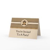 Happy Brown Bear Diagonal Stripes Invitation Card cards