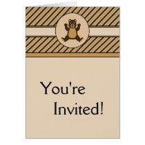 Happy Brown Bear Diagonal Stripes Invitation Card cards