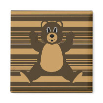 Happy Brown Bear Horizontal Stripes Magnet magnets