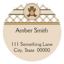 Happy Brown Bear Tan Plaid Address Label stickers