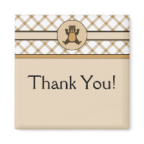 Happy Brown Bear Tan Plaid Customizable Magnet magnets
