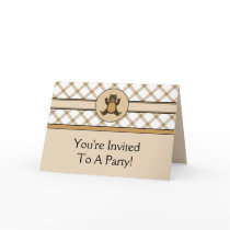 Happy Brown Bear Tan Plaid Invitation Card cards