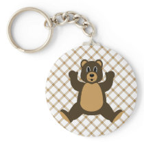 Happy Brown Bear Tan Plaid Keychain keychains