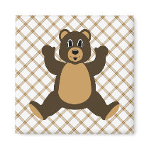 Happy Brown Bear Tan Plaid Magnet magnets