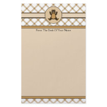 Happy Brown Bear Tan Plaid Stationery stationery