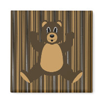 Happy Brown Bear Vertical Stripes Magnet magnets