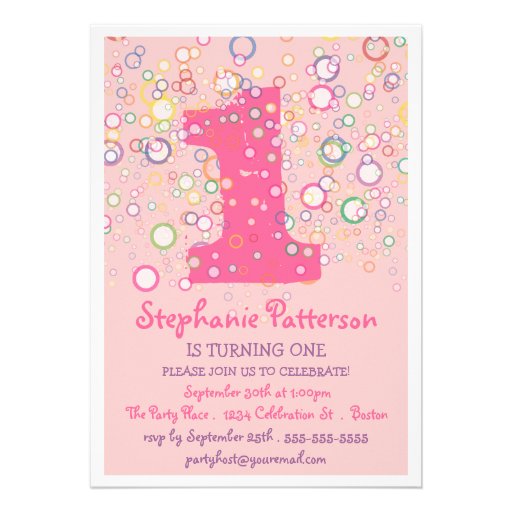 Happy Bubbles! Colorful Number Birthday Party Custom Announcement