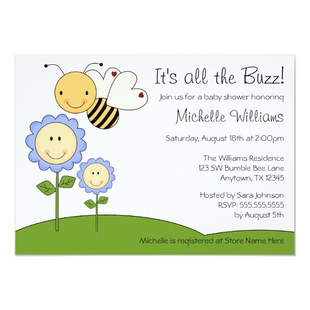 Happy Bumble Bee Blue Daisy Baby Shower Card (front side)