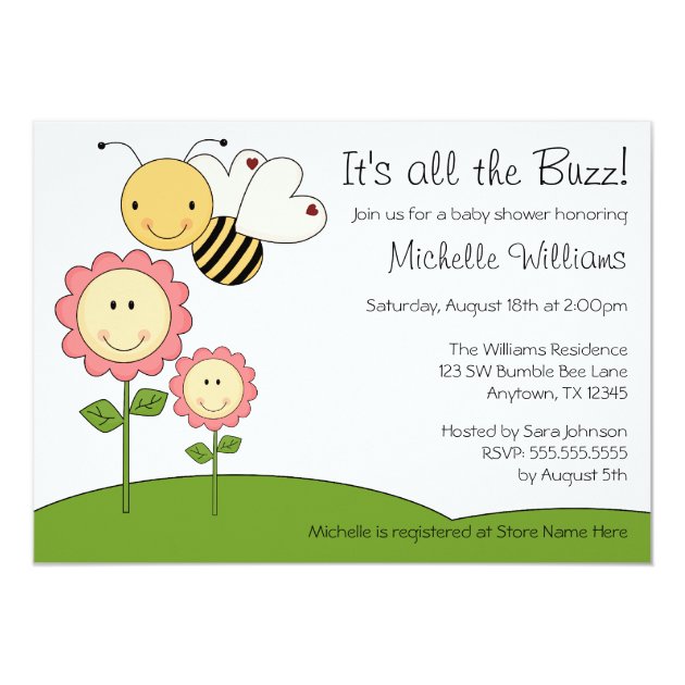 Happy Bumble Bee Pink Daisy Baby Shower Card (front side)