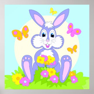 Happy Bunny Flowers Butterflies Poster