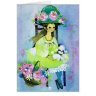 Happy Card Girl and Poodle 1967 card