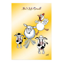 Happy cartoon farm animals poster posters
