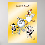 Happy cartoon farm animals poster posters