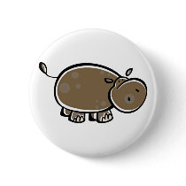 Happy Cartoon Hippo Pinback Buttons