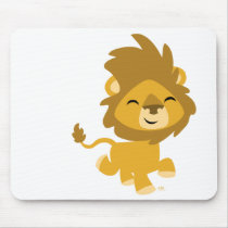 Happy Cartoon Lion round sticker mousepads