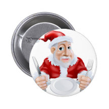 Happy cartoon Santa Ready for Christmas Dinner Pin