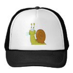 happy cartoon snail with flower trucker hats