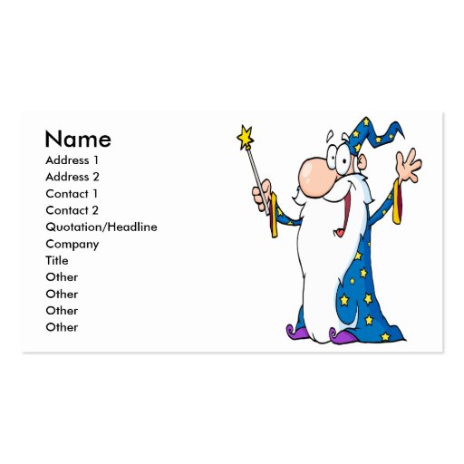 happy cartoon wizard character business card template