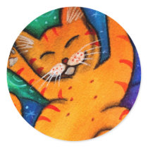 Happy Cat Round Stickers