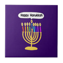 Happy Channukah Menora / Chanukia Ceramic Tile
